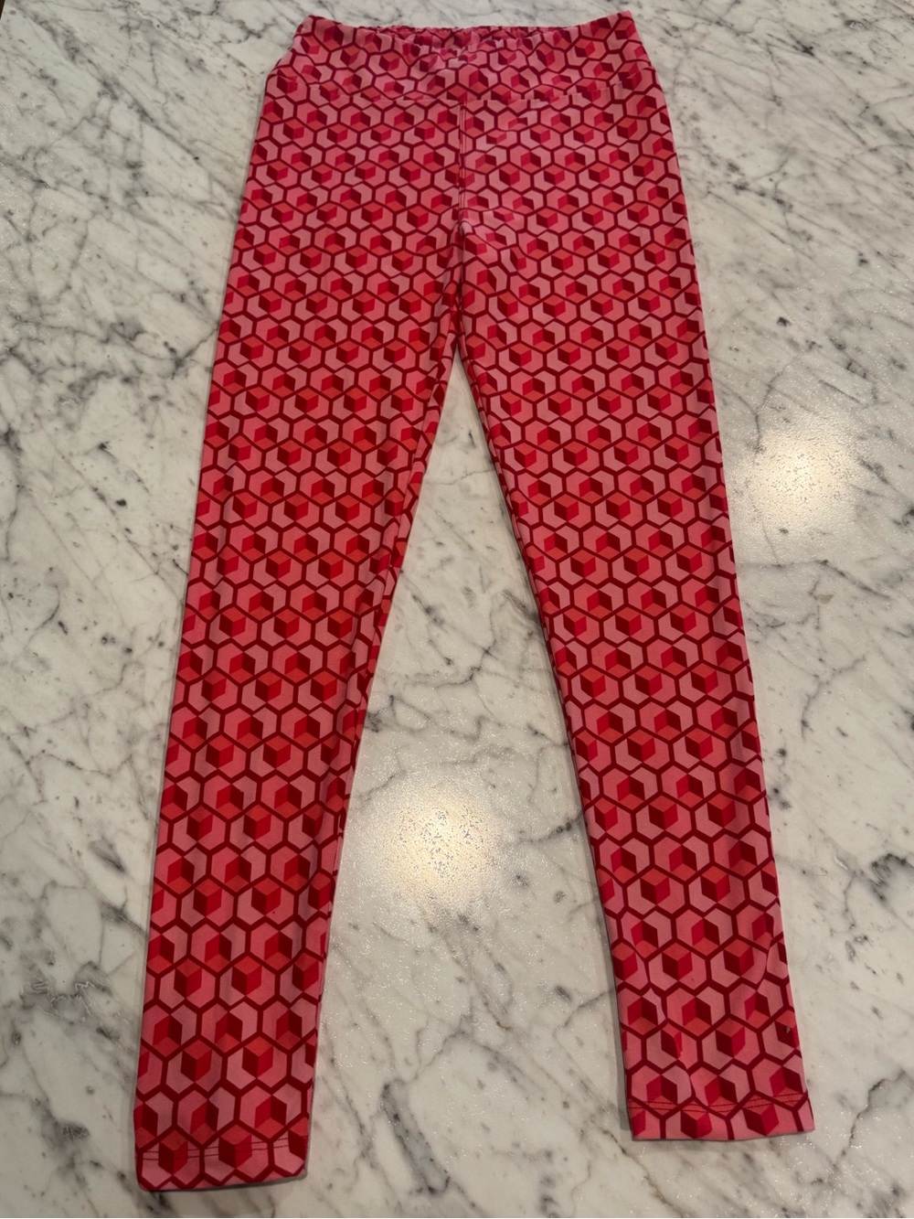LuLaRoe Red and Pink Geometric Print Leggings